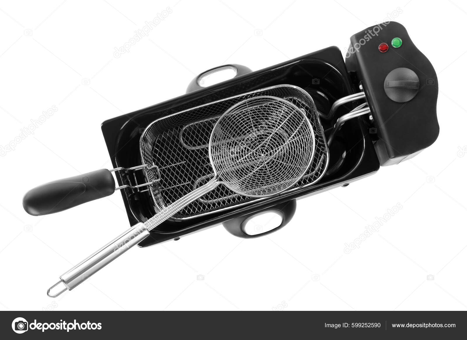 Modern Deep Fryer Baskets Isolated White Top View Kitchen Device Stock