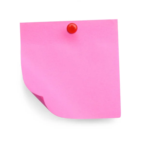Κενό Ροζ Σημείωμα Καρφιτσωμένο Λευκό Φόντο Πάνω Όψη — Φωτογραφία Αρχείου