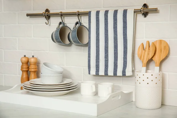 Clean Towel Utensils Dishware Kitchen — Foto de Stock