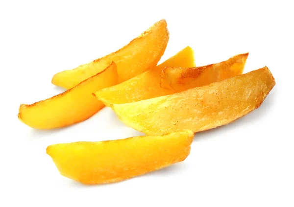 Tasty Baked Potato Wedges White Background — Stock Photo, Image