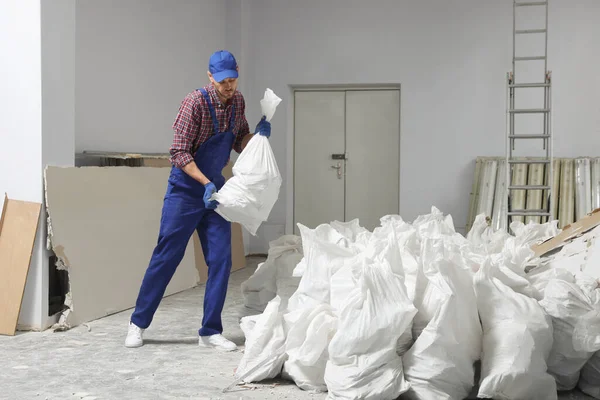 Construction Worker Used Building Materials Room Prepared Renovation — Stockfoto