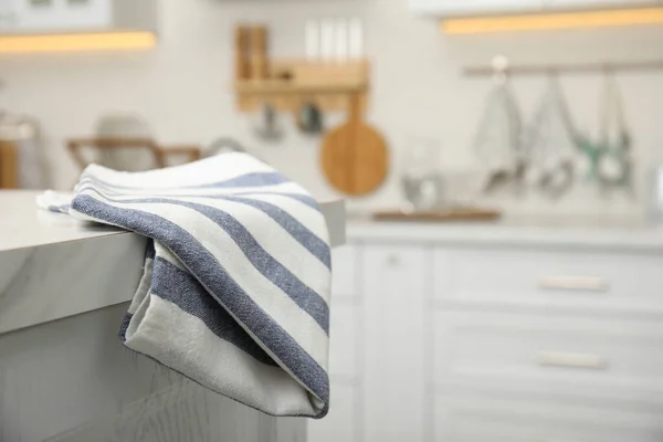 Clean Towel White Marble Countertop Kitchen Space Text —  Fotos de Stock