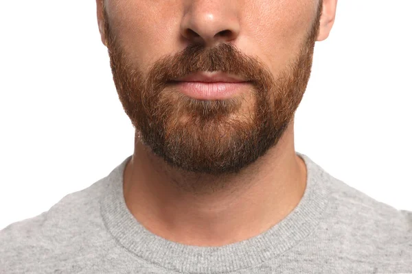 Man Beard White Background Closeup — Stok Foto