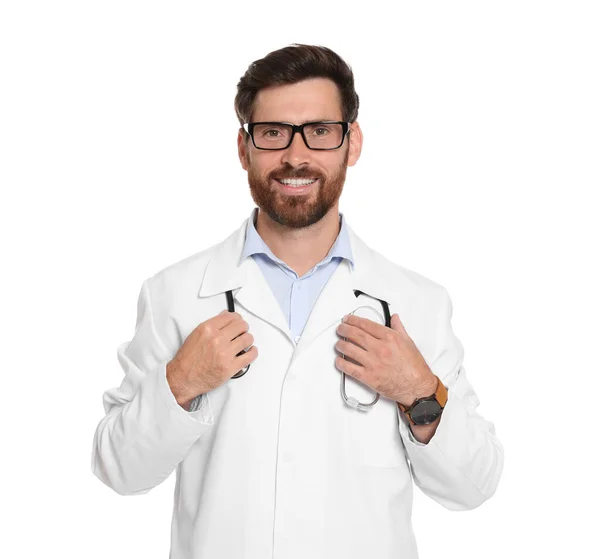 Portrait Doctor Stethoscope White Background — Stock Photo, Image