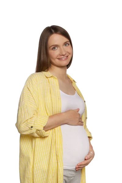 Glad Ung Gravid Kvinna Isolerad Vit — Stockfoto