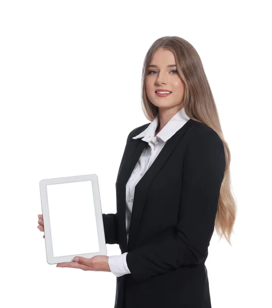 Portrait Young Hostess Uniform White Background — Stock Photo, Image