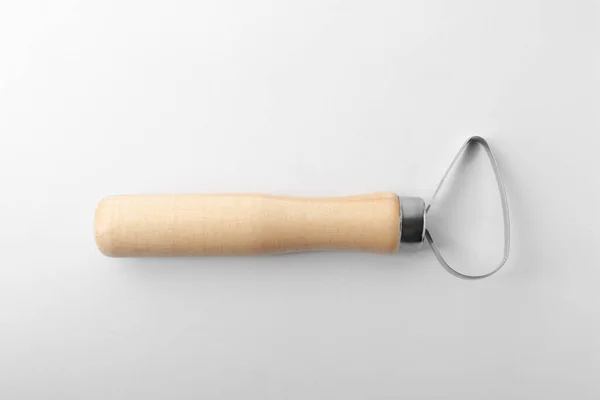 Loop Tool Wooden Handle Clay Modeling White Background Top View — Zdjęcie stockowe