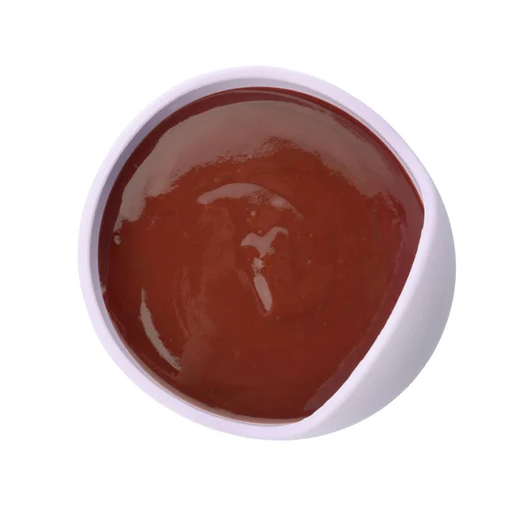 Bowl Tasty Pureed Baby Food Isolated White Top View — Foto de Stock