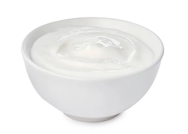 Bowl Delicious Organic Yogurt Isolated White — Foto Stock