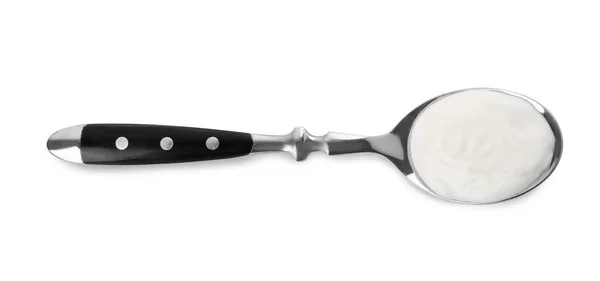 Spoon Delicious Organic Yogurt Isolated White Top View — ストック写真
