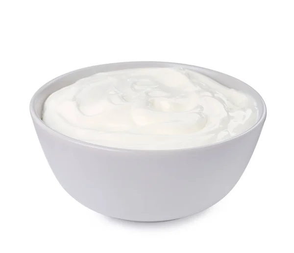 Ceramic Bowl Delicious Organic Yogurt Isolated White — Photo