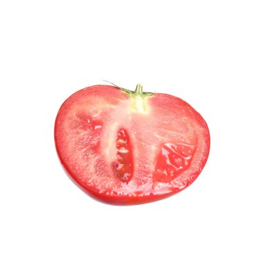 Half of ripe red tomato on white background