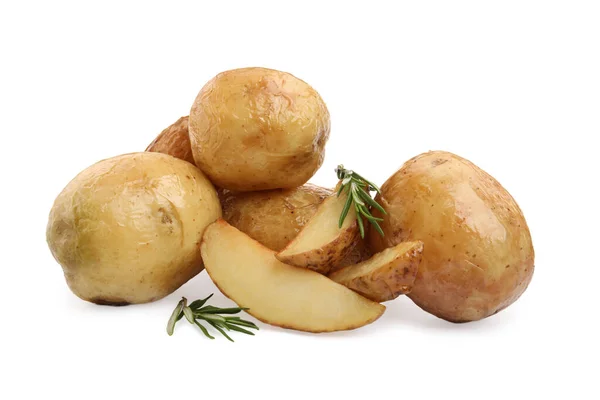 Many Tasty Baked Potatoes White Background — Fotografia de Stock