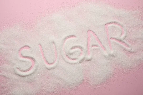 Composition Word Sugar Pink Background Top View — Stock Photo, Image