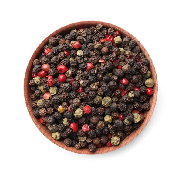 Bowl Peppercorn Mix Isolated White Top View — Stockfoto