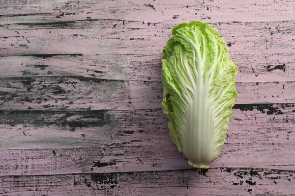Fresh Ripe Chinese Cabbage Rustic Table Top View Space Text — Stock Photo, Image