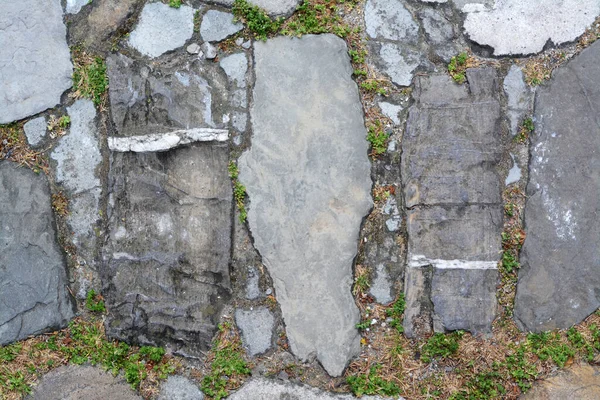 Old Stone Pathway Grass Background Top View — 图库照片