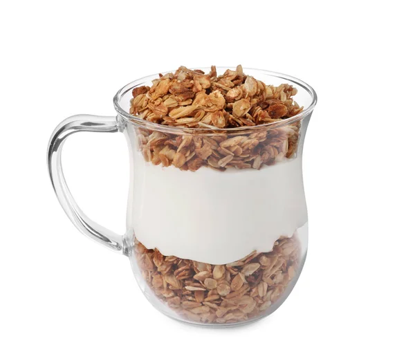 Cup Yogurt Granola Isolated White — Stock Photo, Image