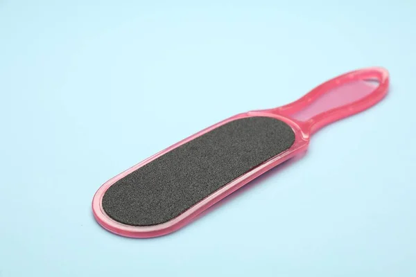 Pink Foot File Light Blue Background Space Text Pedicure Tool — Photo