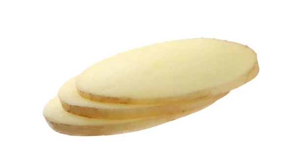 Slices Raw Potato Isolated White — Stock fotografie