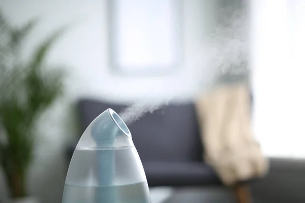 Modern Air Humidifier Indoors Closeup Space Text — Stock Photo, Image