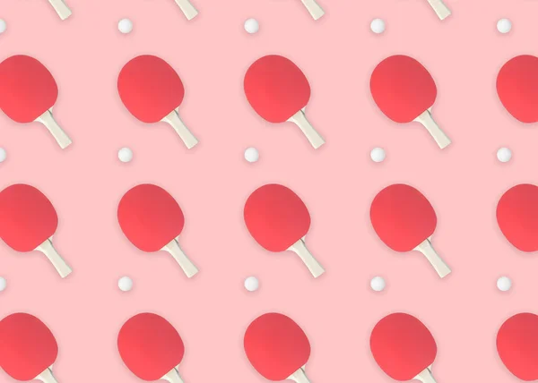 Table Tennis Paddles Balls Pink Background Flat Lay — Zdjęcie stockowe