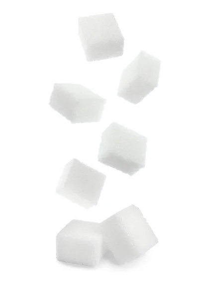 Flying Cubes Sugar White Background — Zdjęcie stockowe