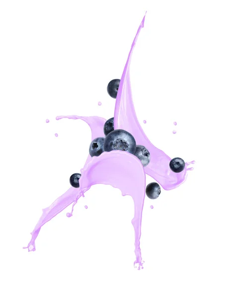 Splashes Tasty Blueberry Yogurt Fresh Berries White Background — Foto Stock