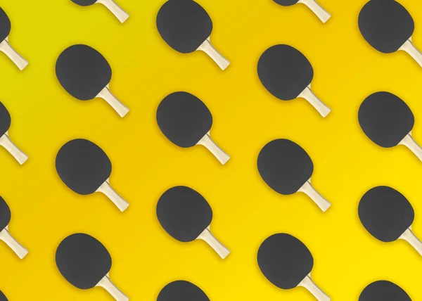 Table Tennis Paddles Yellow Background Flat Lay — Stockfoto