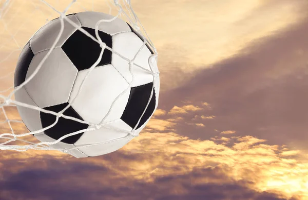 Soccer Ball Net Sky Sunset — Stock fotografie