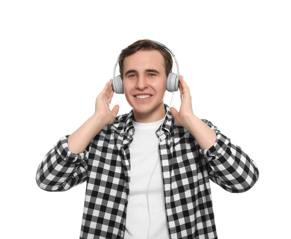 Handsome Young Man Headphones White Background — Stock Photo, Image