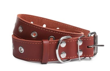 Brown leather dog collar isolated on white