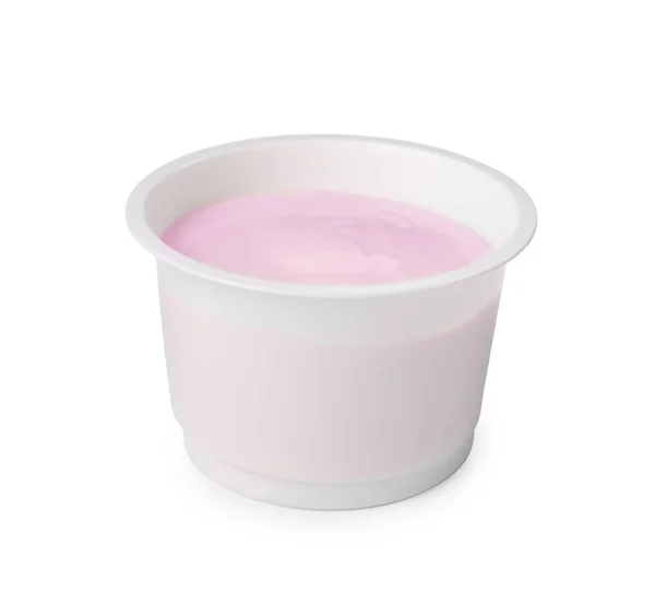 Plastic Cup Delicious Organic Yogurt Isolated White — 图库照片