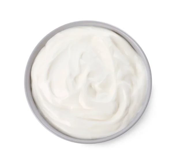 Bowl Delicious Organic Yogurt Isolated White Top View — Fotografia de Stock