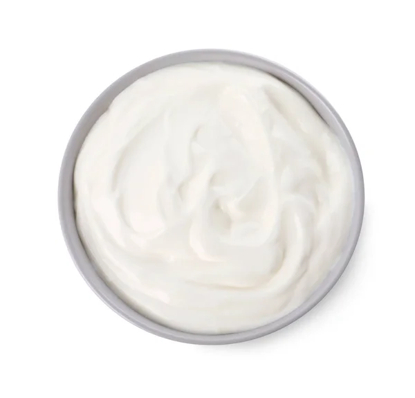 Bowl Delicious Organic Yogurt Isolated White Top View — Stock Fotó