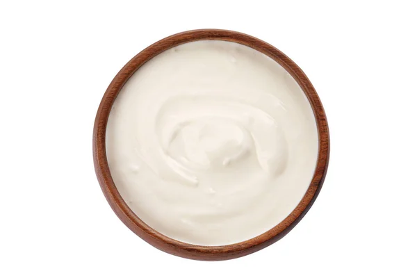 Bowl Delicious Organic Yogurt Isolated White Top View — Zdjęcie stockowe
