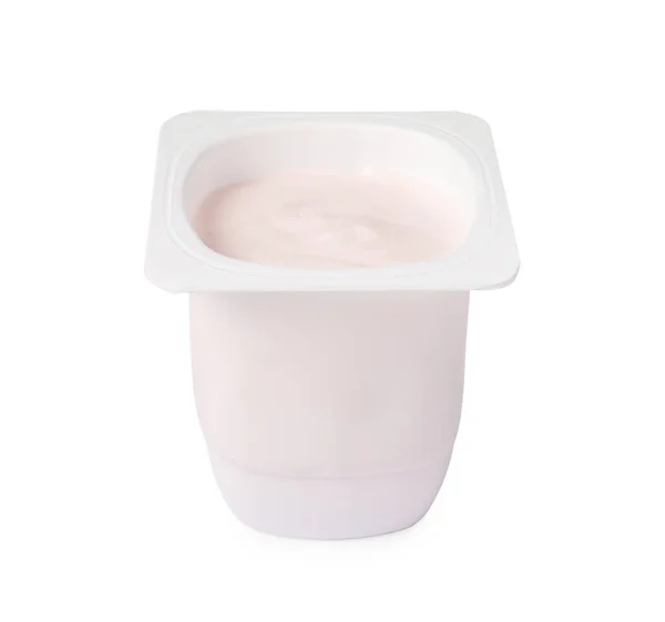 Plastic Cup Delicious Organic Yogurt Isolated White — Foto de Stock