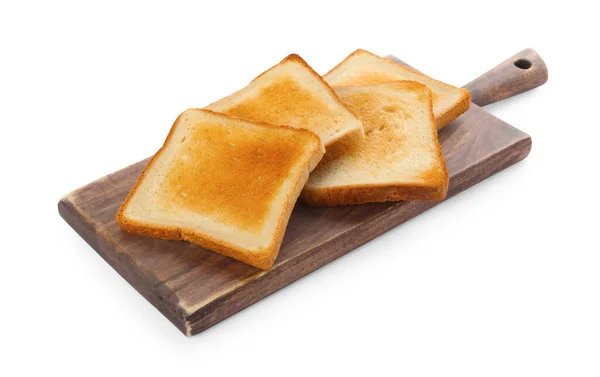 Board Slices Delicious Toasted Bread White Background —  Fotos de Stock