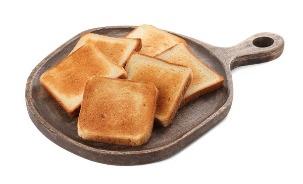 Board Slices Delicious Toasted Bread White Background — Stockfoto