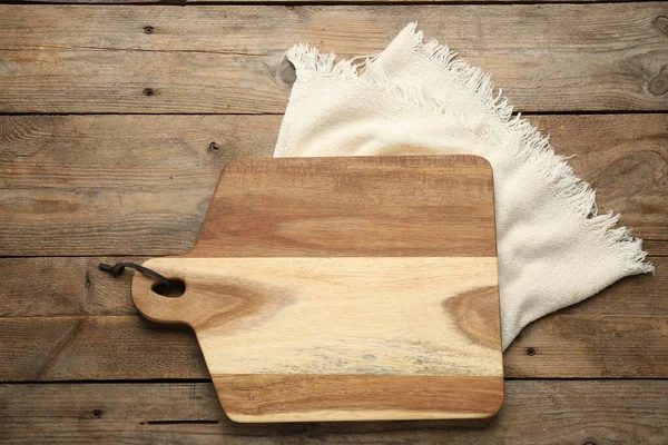 Cutting Board Kitchen Towel Wooden Table Flat Lay Cooking Utensil — 스톡 사진