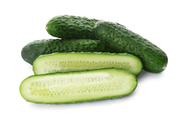 Whole Cut Cucumbers White Background — Stok fotoğraf