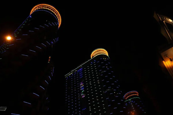 Batumi Georgia June 2022 Night Cityscape Illuminated Buildings Low Angle — 스톡 사진