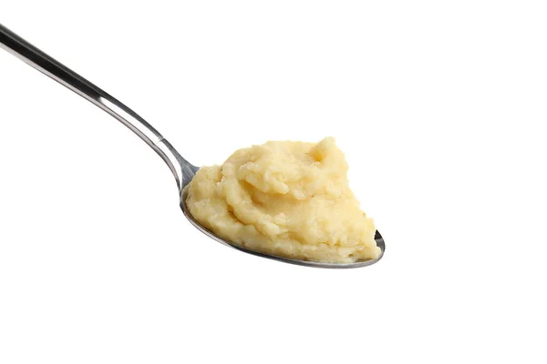 Spoon Tasty Mashed Potatoes Isolated White — 图库照片