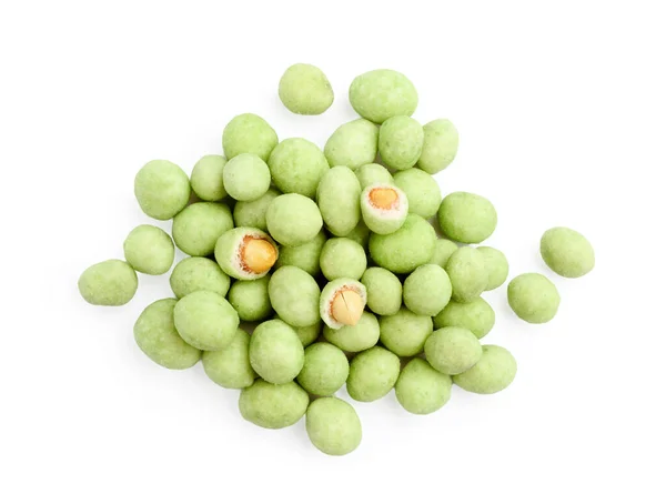 Pile Wasabi Coated Peanuts White Background Top View —  Fotos de Stock