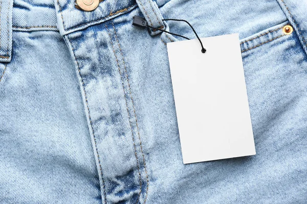 Blank Tag Jeans Top View Space Text — Stockfoto
