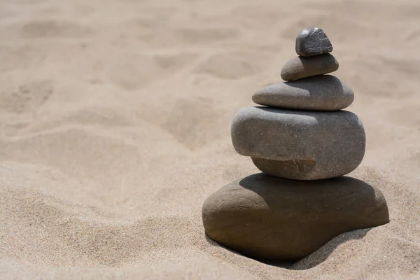 Stack Stones Beautiful Sandy Beach Space Text — Stock Photo, Image