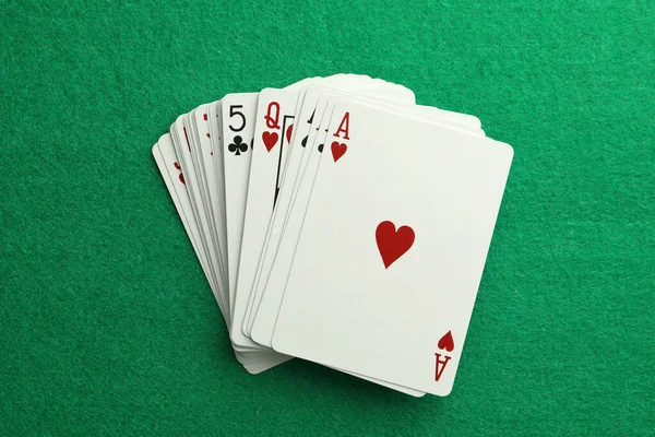 Deck Playing Cards Green Table Top View Poker Game Telifsiz Stok Fotoğraflar