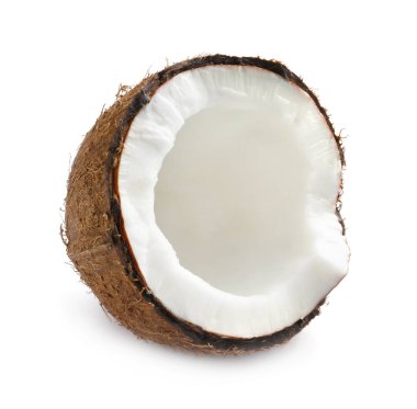 Half of ripe coconut isolated on white