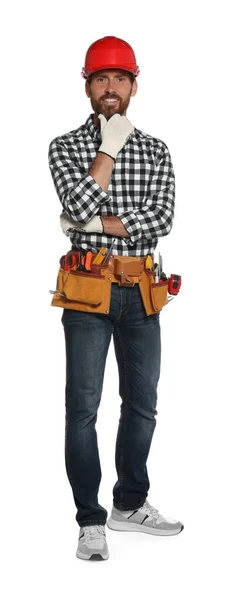 Professional Builder Hard Hat Tool Belt Isolated White — 图库照片
