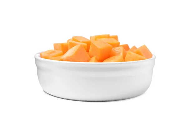 Bowl Delicious Diced Carrots Isolated White —  Fotos de Stock